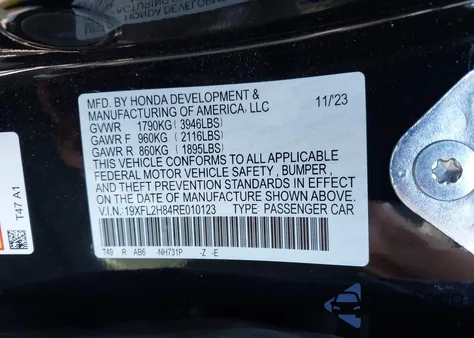 2024 Honda Civic Sport from USA, damaged, VIN 19XFL2H84RE010123
